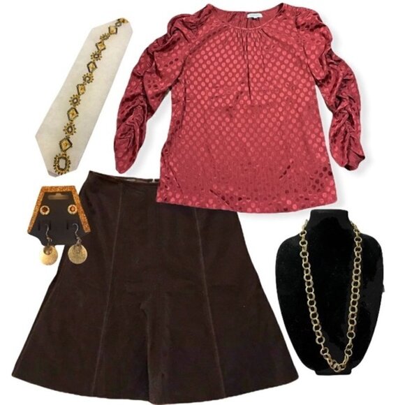 Max Studio Polka Dot Shimmer Ruched Sleeve Blouse sz S - Picture 10 of 12